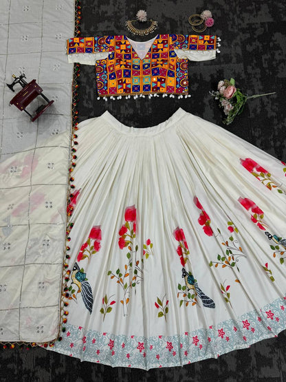 Off White Color Rayon Real Mirror Lehenga Choli