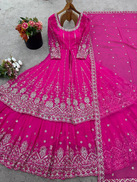 Pink Georgette Sequence Indo Western Lehenga