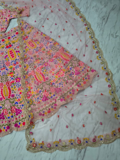 Premium Faux Georgette Embroidered Lehenga Choli With Sequins Work, Heavy Cancan & Net Dupatta – Wedding & Party Wear