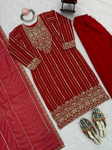 Elegant Faux Georgette Embroidered Suit Set
