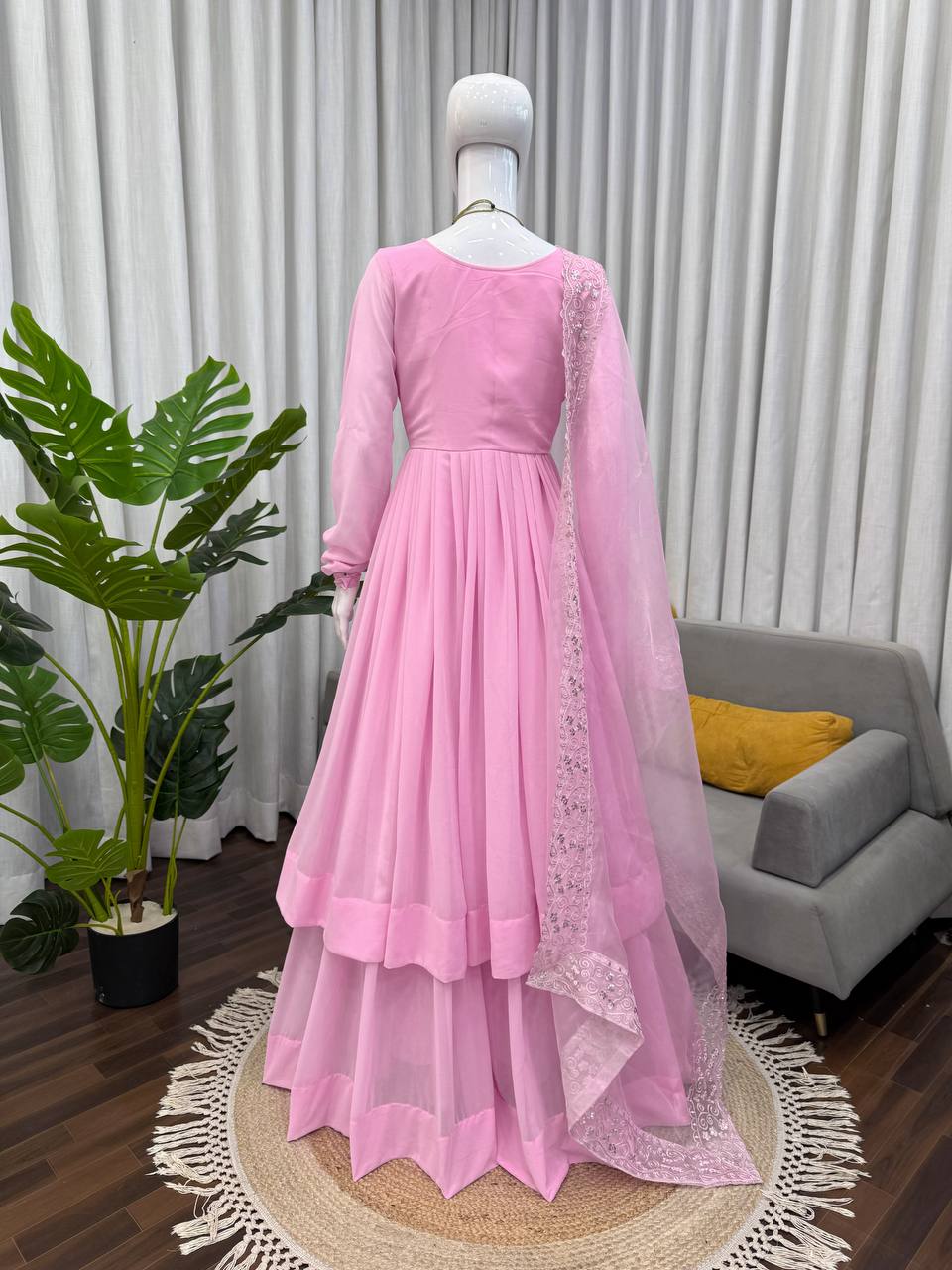 Exquisite Faux Georgette Top &amp; Palazzo Set with Organza Silk Dupatta