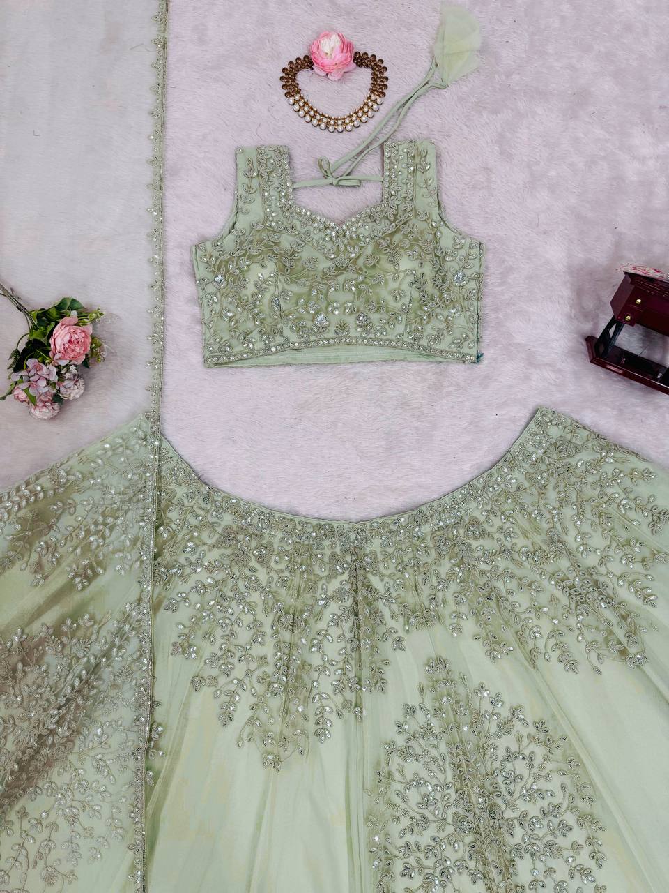 Butterfly Net Lehenga Choli with Sequence Coding Work - 4.5M Flair, Size 44