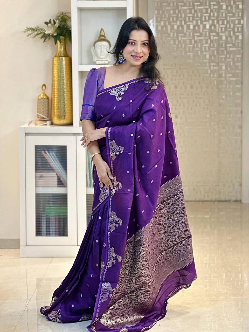Soft Banarasi Silk Saree | Rich Jacquard Weaving &amp; Golden Zari