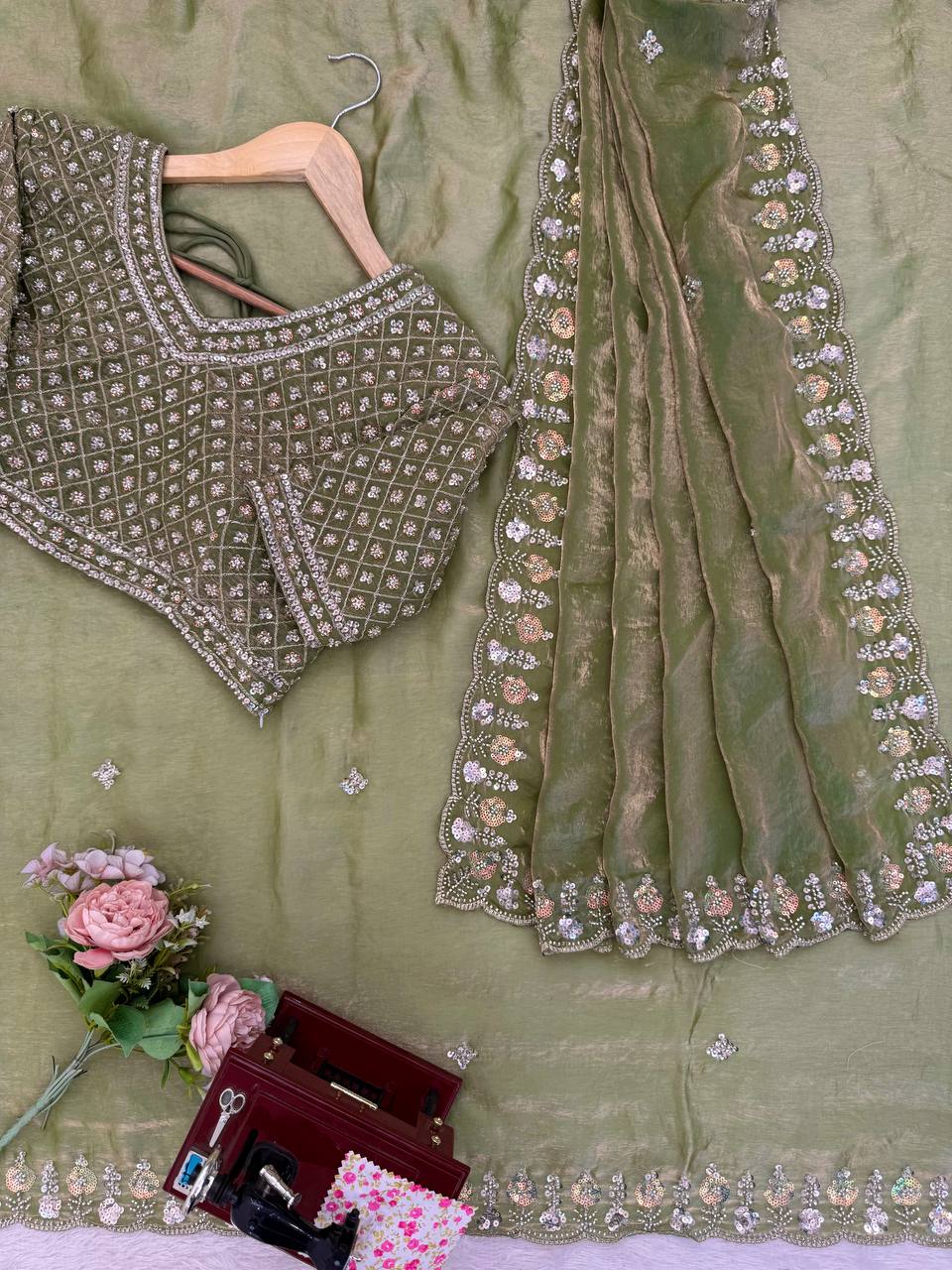 Exquisite Fendy Silk Saree with Heavy Beadwork