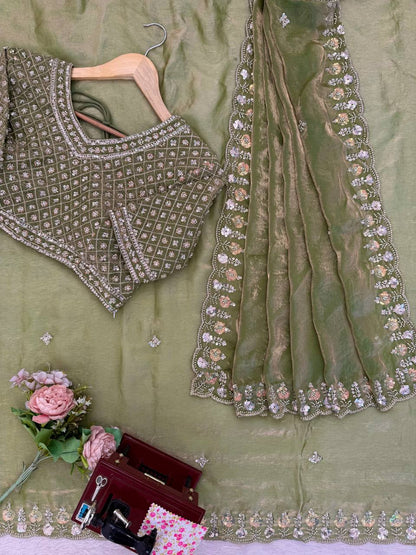 Exquisite Fendy Silk Saree with Heavy Beadwork