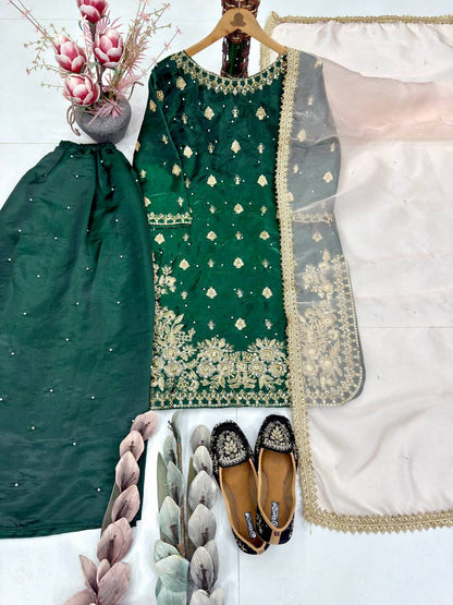 Exquisite GMY Silk Salwar Suit with Handcrafted Details