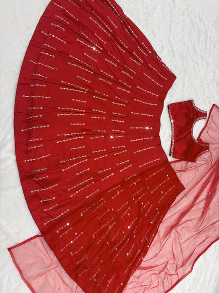 Exquisite Malai Satin Silk Embroidered Lehenga Choli with Real Mirror Work