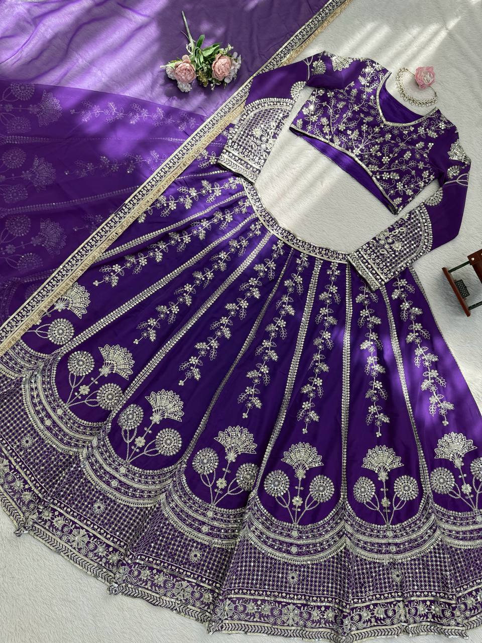 Premium Faux Georgette Embroidered Lehenga Choli Set