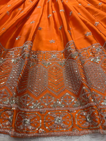 Designer Satin Silk Sequinned Lehenga Choli with Cutwork Dupatta