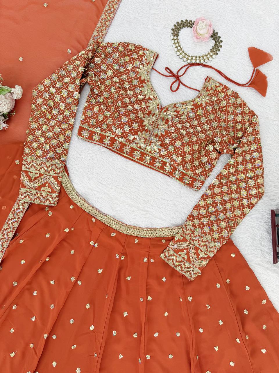 Premium Foux Georgette Lehenga Choli with Intricate Embroidery