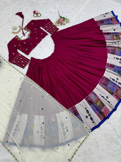 Premium Rayon Digital Print Lehenga Choli with Real Mirror Work