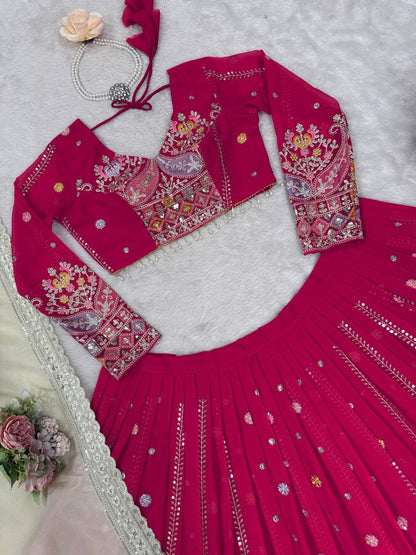 Premium Faux Georgette Lehenga Choli Set with Intricate Embroidery