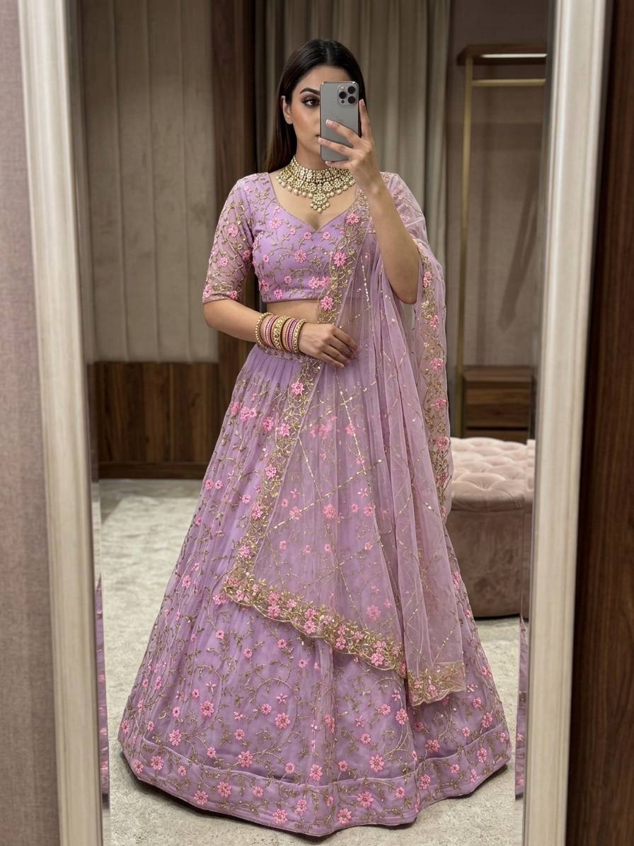 Exquisite Soft Butterfly Net Lehenga Choli with Sequins Embroidery