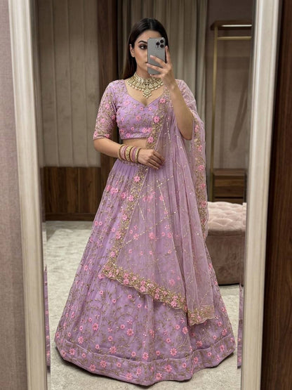 Exquisite Soft Butterfly Net Lehenga Choli with Sequins Embroidery