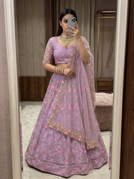 Exquisite Soft Butterfly Net Lehenga Choli with Sequins Embroidery
