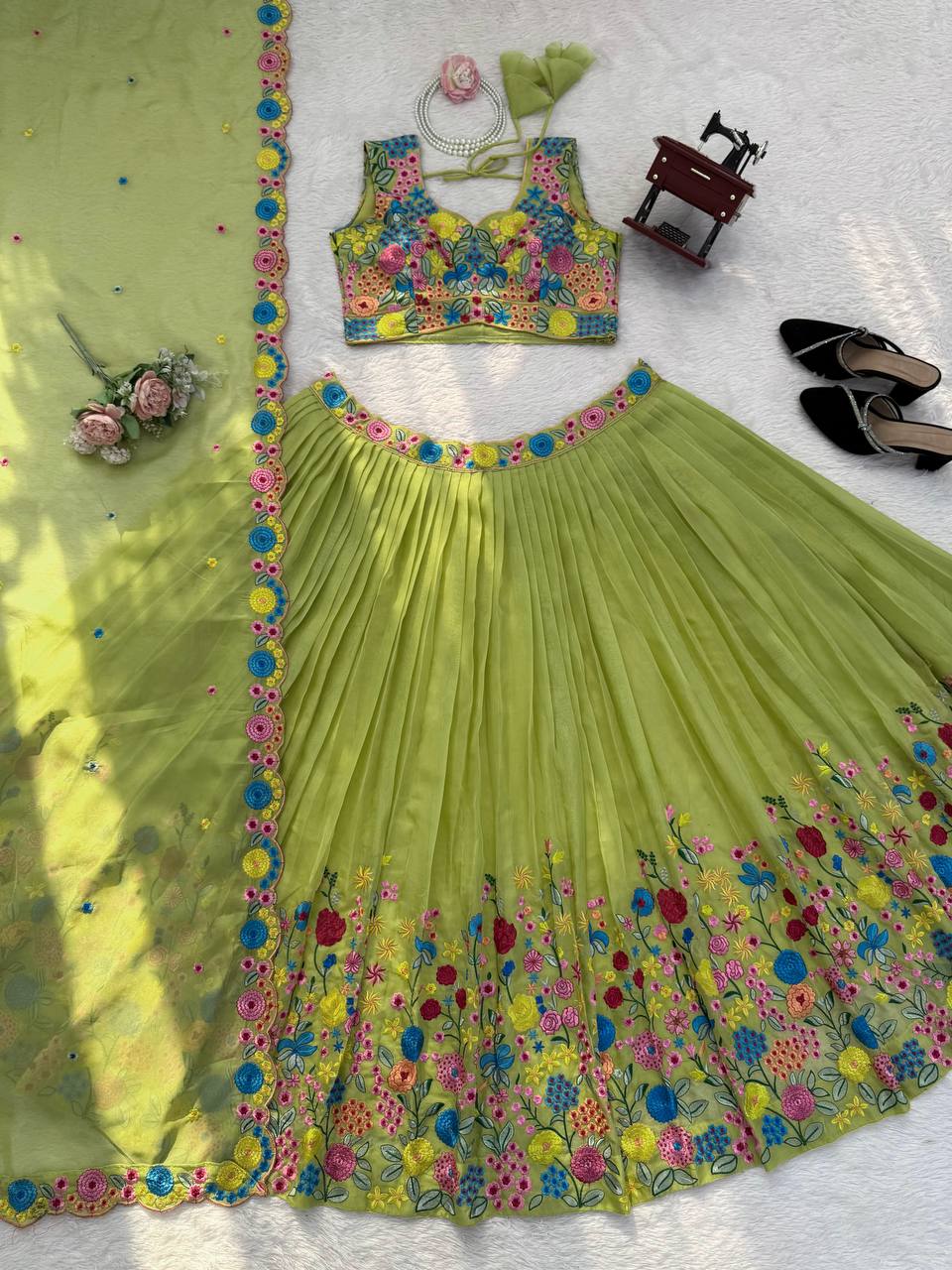 Elegant Tabby Organza Silk Lehenga Choli with Sequence Embroidery