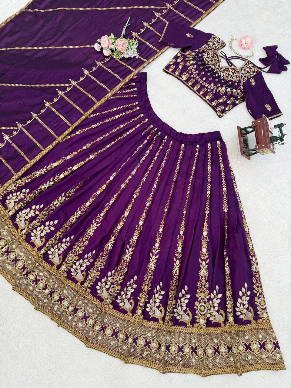 Elegant Vichitra Silk Lehenga Choli with Sequence Embroidery