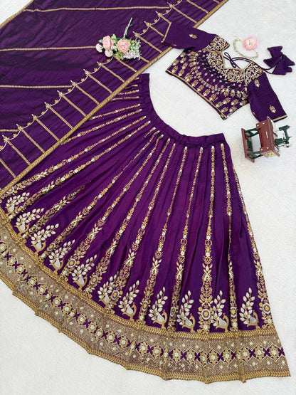 Elegant Vichitra Silk Lehenga Choli with Sequence Embroidery