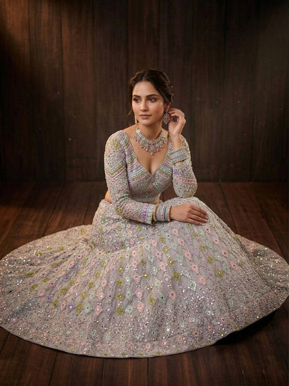 Premium Butterfly Net Lehenga Choli with Real Mirror Sequins Work