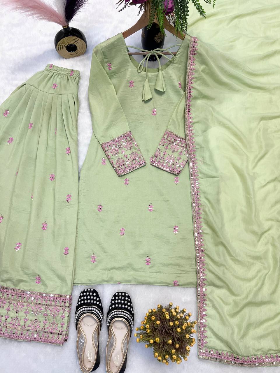 Premium Rayon Cotton Silk Embroidered Farshi Salwar Suit Set