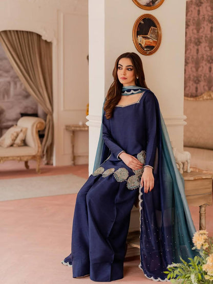 Heavy Crepe Silk Embroidered Farshi Salwar Suit Set