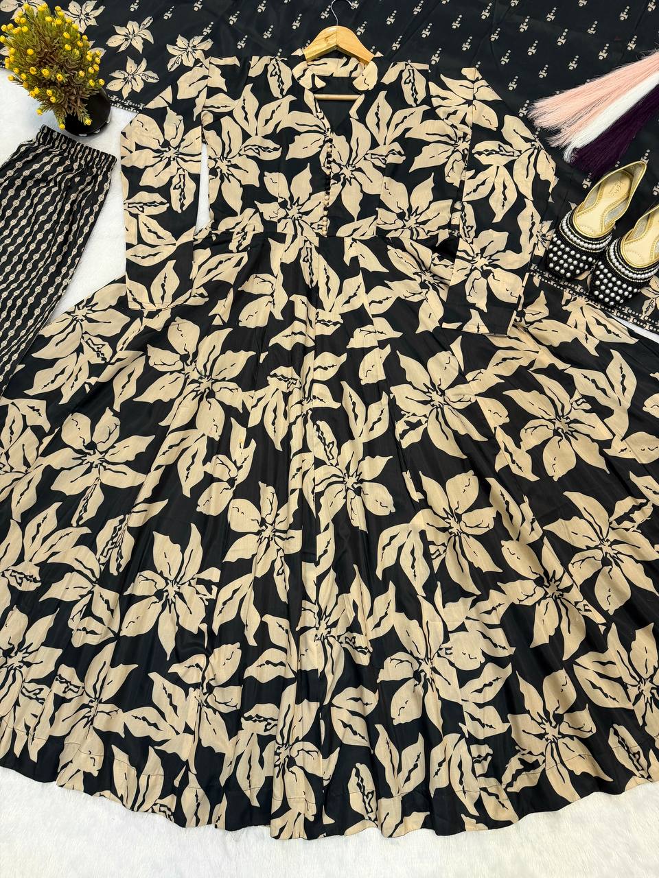 Digital Printed Muslin Cotton Anarkali Suit Set