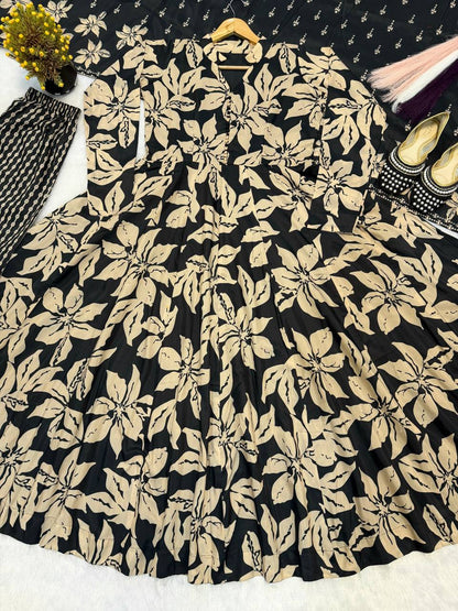 Digital Printed Muslin Cotton Anarkali Suit Set