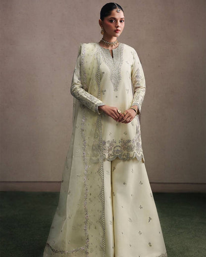 Premium Natural Crepe Silk Sharara Suit with Multi-Needle Sequence Embroidery