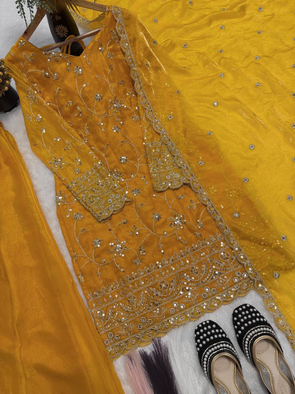 Royal Embroidered Frendy Silk Palazzo Suit Set