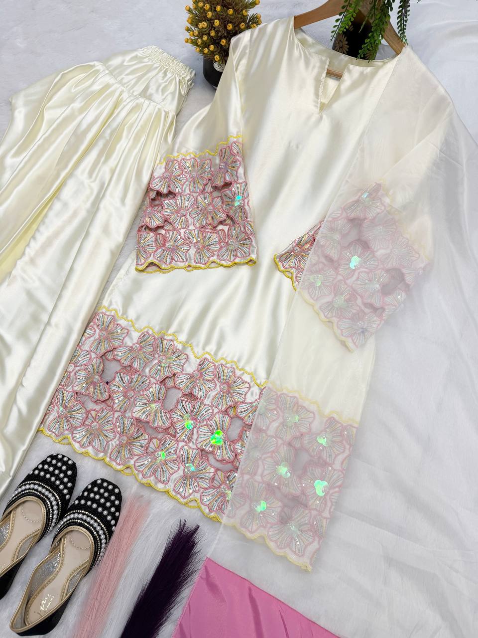 Premium Hand-Embellished Crepe Silk Farshi Suit Set