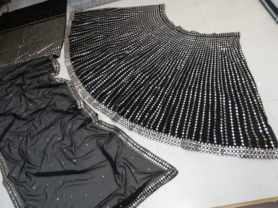 Premium Organza Silk Lehenga Choli with Paper Mirror Zari Embroidery