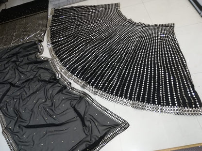 Premium Organza Silk Lehenga Choli with Paper Mirror Zari Embroidery