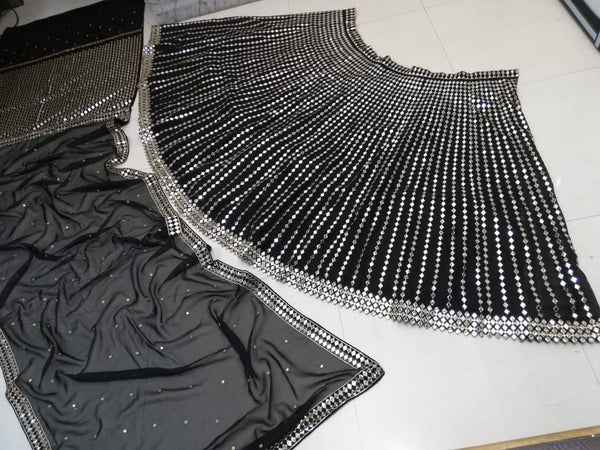 Premium Organza Silk Lehenga Choli with Paper Mirror Zari Embroidery