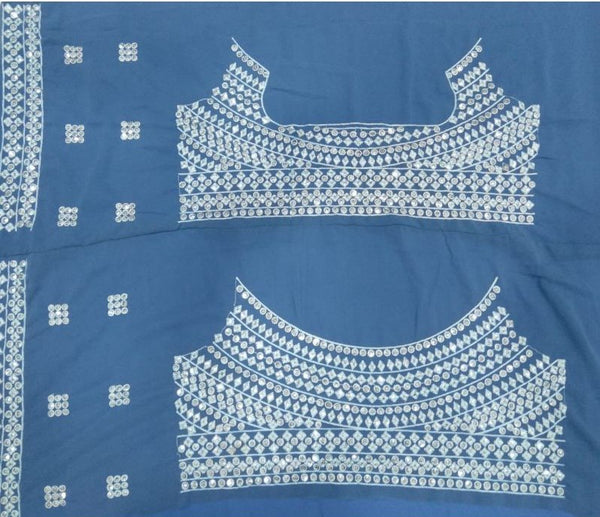 Elegant Dark Sky Blue Faux Georgette Lehenga Choli Set