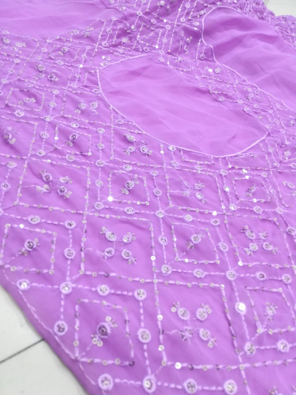 Lavender Faux Georgette Sequin Embroidery Lehenga Choli Set