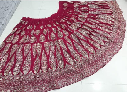Cherry Red Faux Georgette Lehenga Choli Set