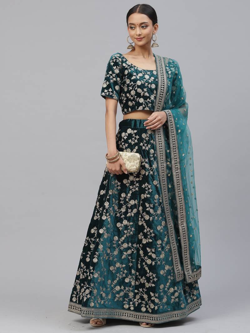 Premium 9000 Velvet Embroidered Lehenga Choli Set with Sequins & Coding Work