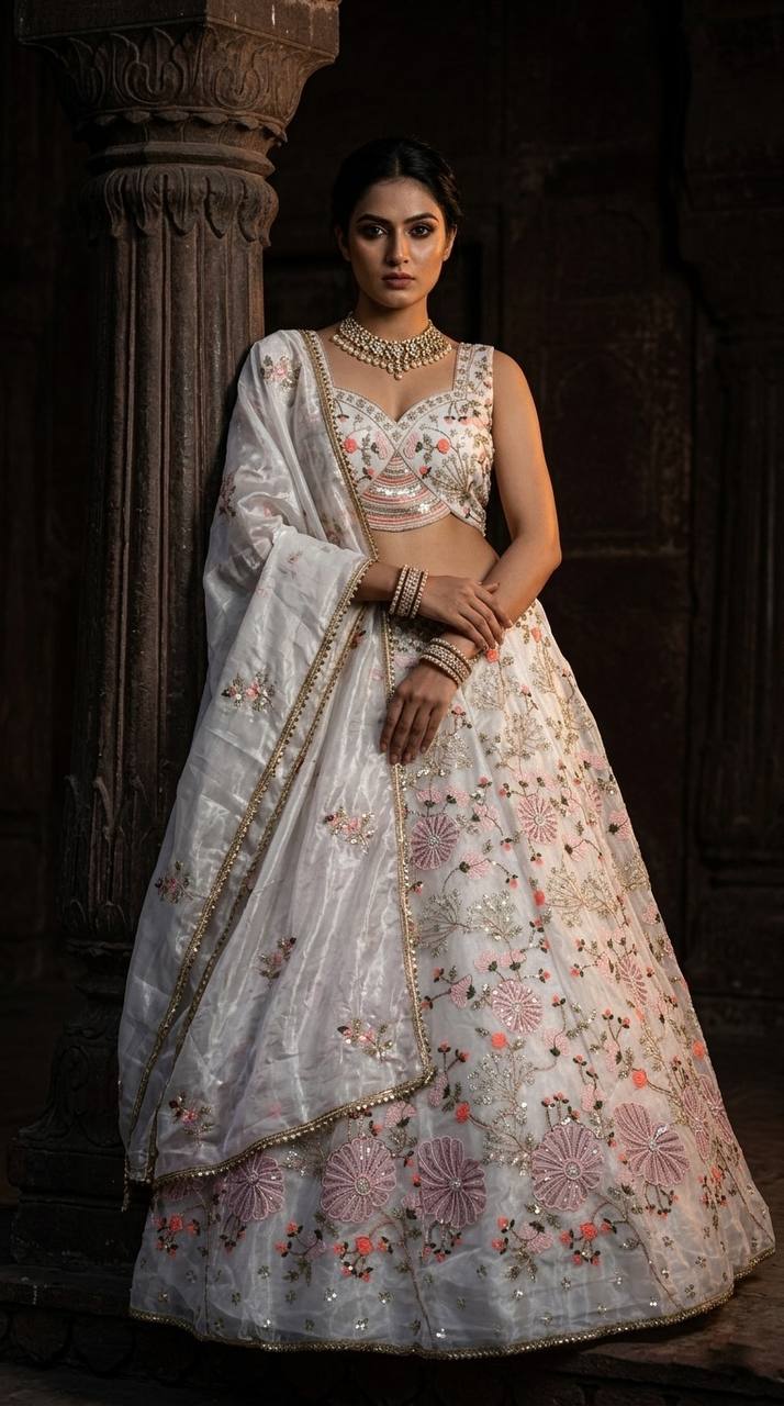 Elegant Tabby Silk Lehenga Choli with Pearl Sequins Embroidery
