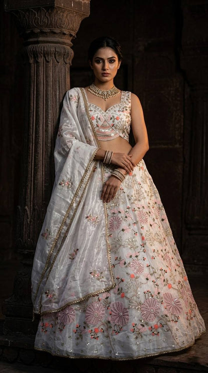 Elegant Tabby Silk Lehenga Choli with Pearl Sequins Embroidery