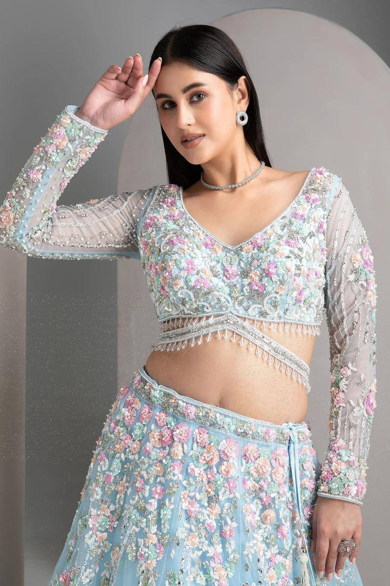 Premium Organza Silk Embroidered Lehenga Set