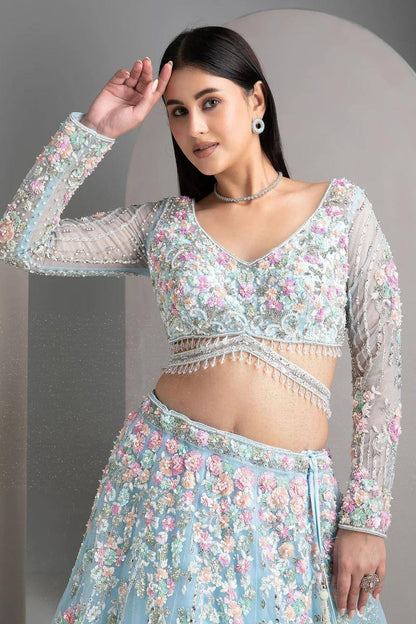 Premium Organza Silk Embroidered Lehenga Set