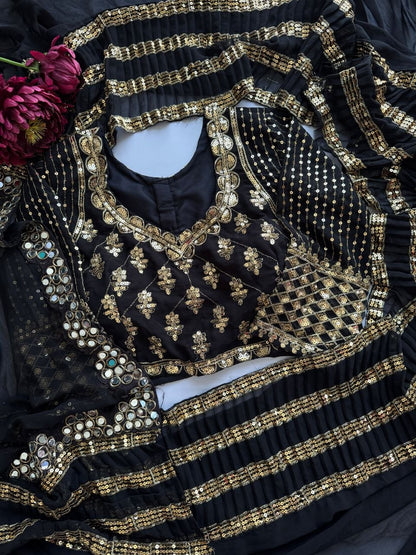 Glamorous Black Crush Pleated Georgette Saree