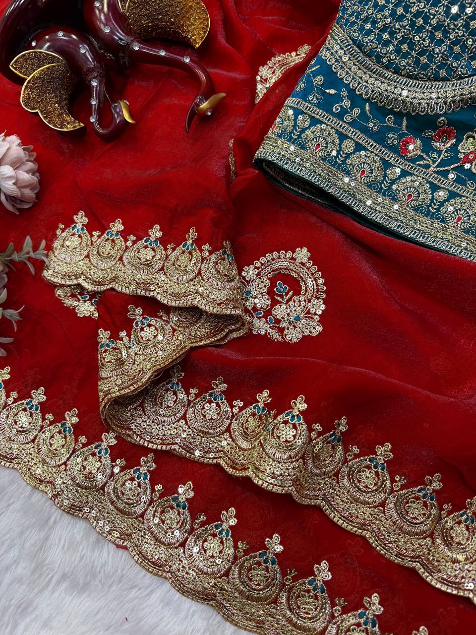 Sequance and Zari Embroidery Work with Full Stitched Blouse
