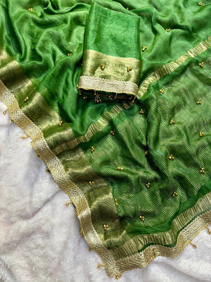 Premium Soft Tissue Silk Saree with Real Ghungroo Work & Minimal Border