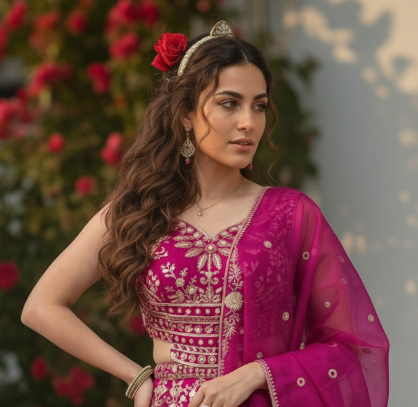 Elegant Naysha Silk Lehenga Choli with Sequins & Thread Embroidery