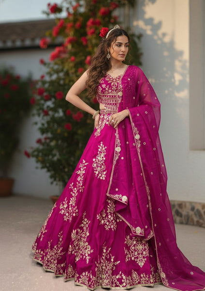 Elegant Naysha Silk Lehenga Choli with Sequins & Thread Embroidery