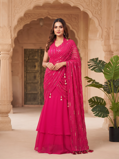 Fish Cut Lehenga Saree – Premium Faux Georgette Designer Party Wear Lehenga Saree