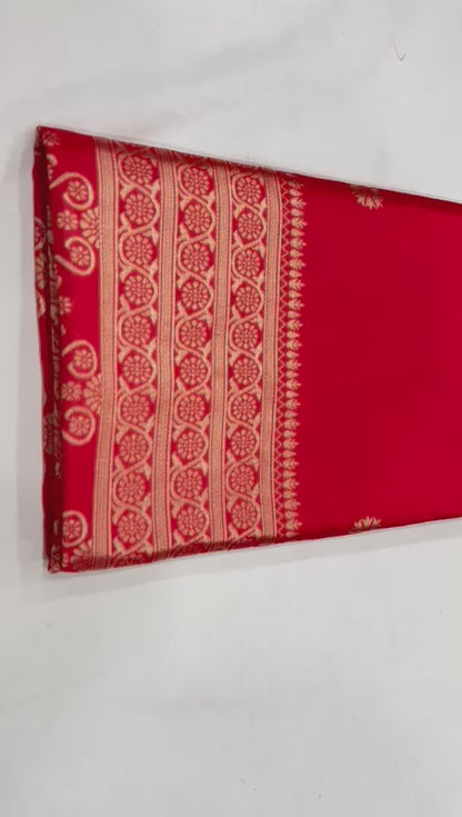 Red color soft lichi silk saree with blouse