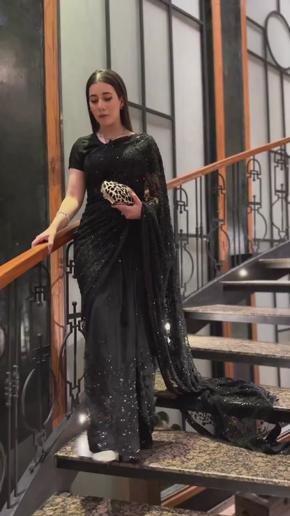 Latest Trending Net Embroidered Saree with Blouse