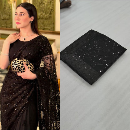 Latest Trending Net Embroidered Saree with Blouse